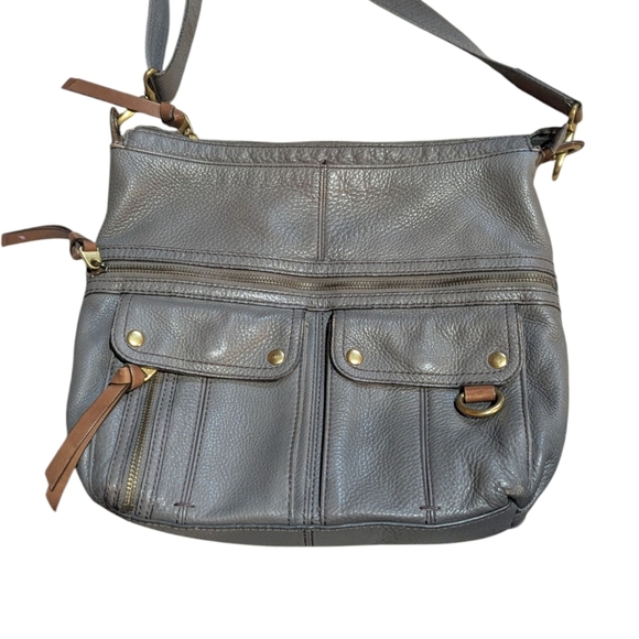 Fossil Morgan Crossbody Traveler Bag Grey Brown Leather Soft Purse - Picture 3 of 11